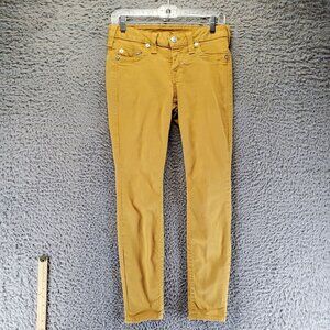 True Religion Jeans Womens 27 Yellow Halle Mid-Rise Skinny Cotton Blend